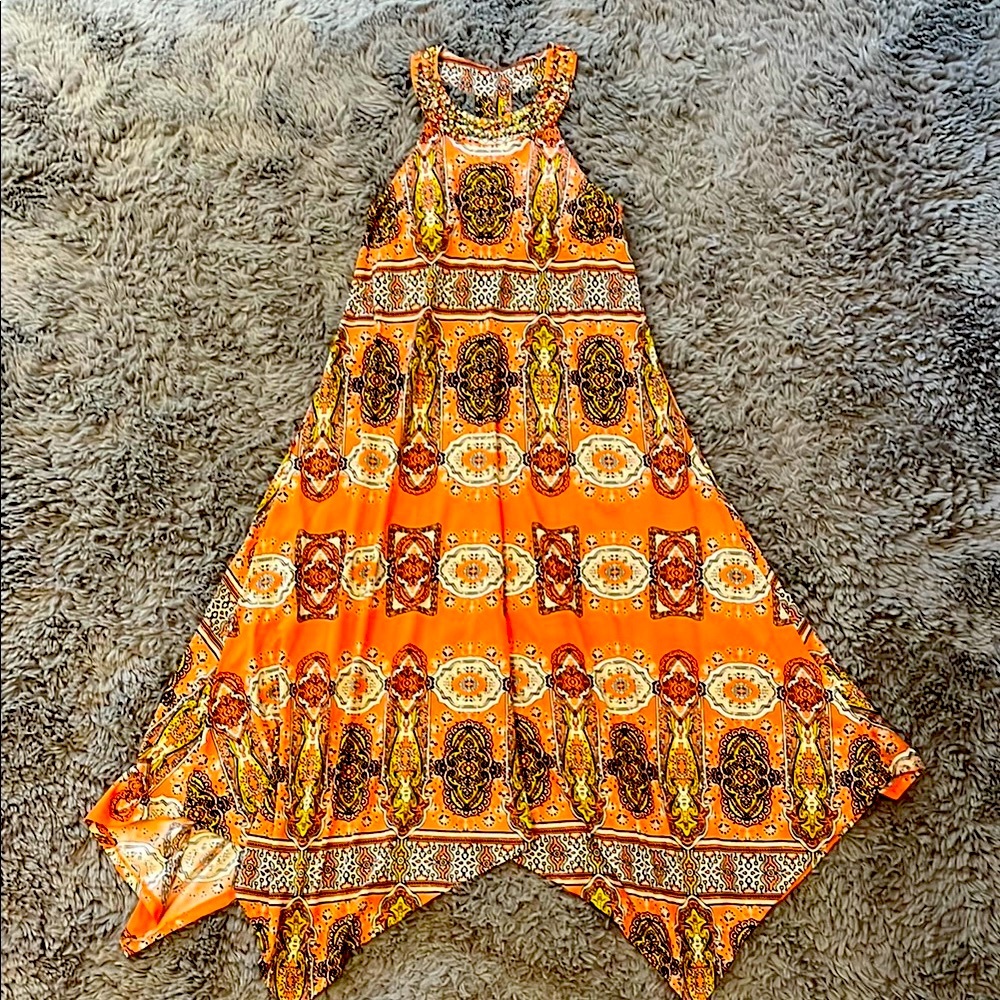 INC International Concepts Orange Patterned Maxi Dress